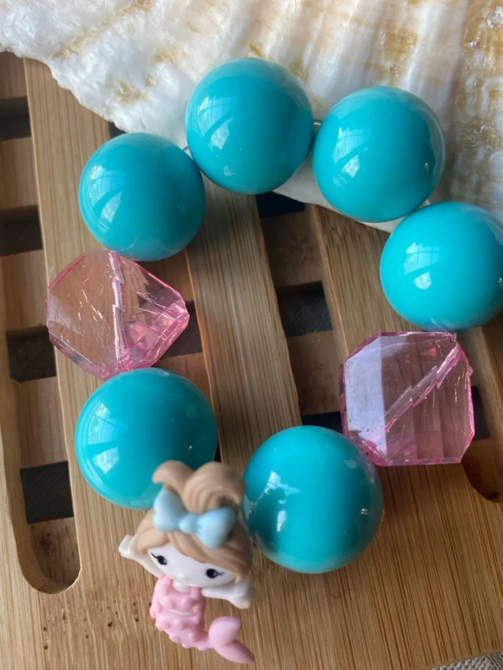Handmade Mermaid Charm Girls Bubblegum Bead Bracelet Gift Birthday
